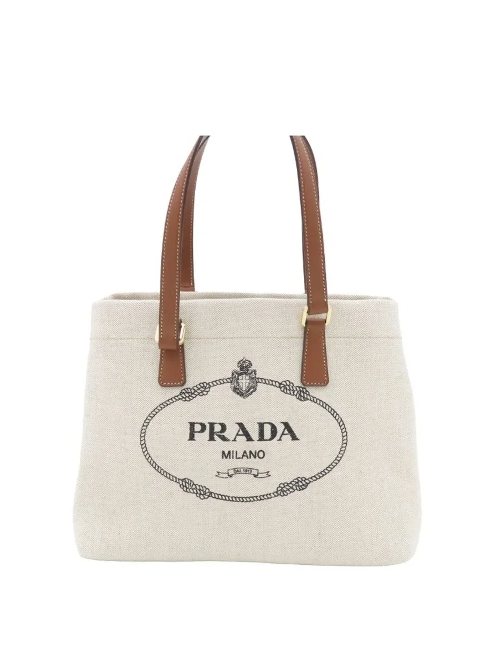 Prada Tote Off White Canvas Leather